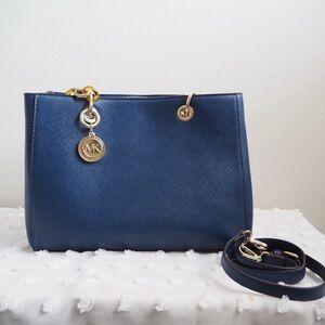 Michael Kors Navy Shoulder Bag with Gold Accents